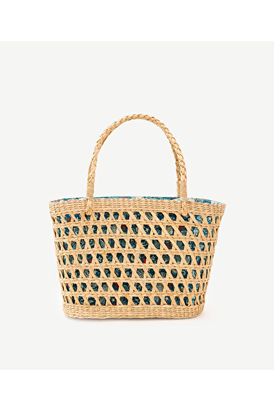 Yargıcı Desen Kumaş Astarlı Rattan Çanta