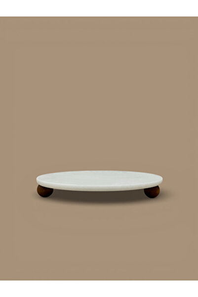 FARALYAHOME ستاند صنوم 25 سم رخام أبيض طبيعي بأرجل خشبية طبيعية