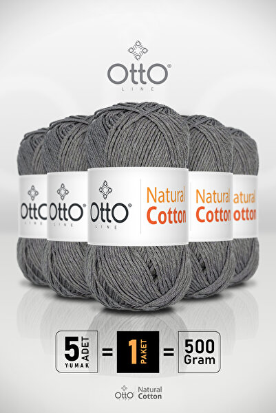 Otto خيط قطني طبيعي - رمادي داكن - عبوة من 5 قطع - 2 مم/100 جرام/200 متر - خي...