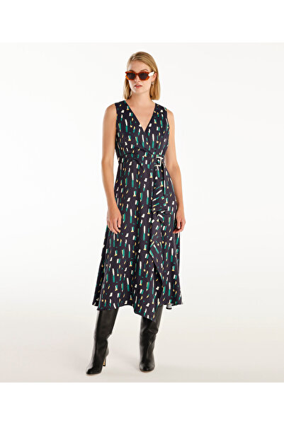 Yargıcı Belt Detailed Sleeveless Double Breasted Midi Length Dress