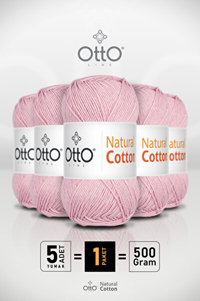 Otto قطن طبيعي - وردي - عبوة من 5 قطع - 2 مم/100 جرام/200 متر - خيط قطني للام...