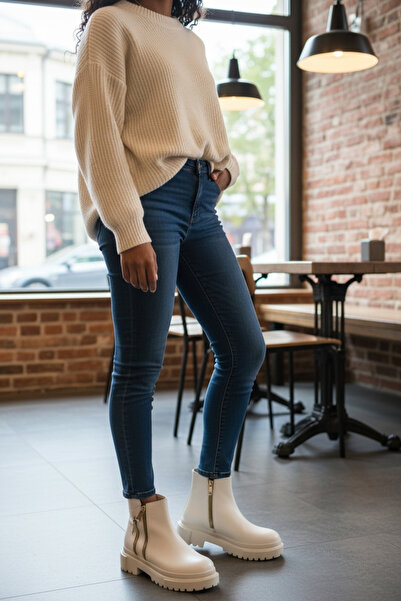 MelAlp Kadın Hakiki Deri Bot Yandan Fermuarlı Aksesuarlı