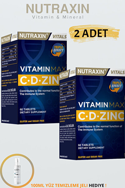 Nutraxin Vitamin Max C-D-Zinc 60 Tablet Çinko ve c, d vitaminleri içeren takv...