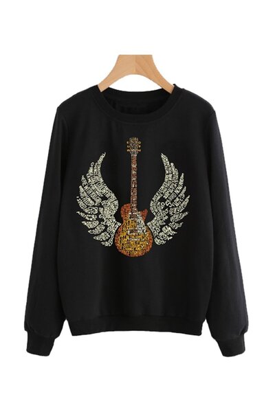 fame-stoned Hanorac unisex 100% bumbac negru cu decolteu cu imprimeu pentru c...