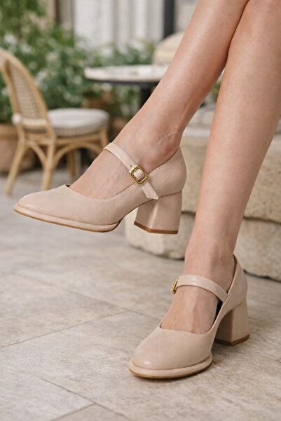 roofatelier Kelly Nude Bilekten Kemerli Kalın Topuklu Ayakkabı