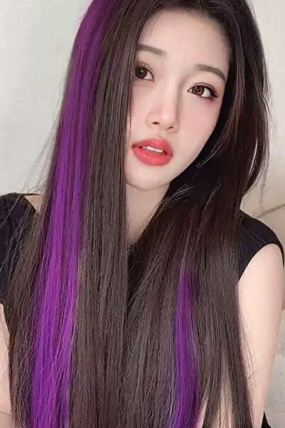 TAKIŞTIR Yan Çıt Çıt Postiş Mor Renk Saç Eklentisi 50 Cm