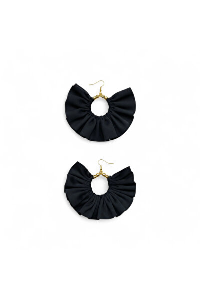 maia Gold Color Hoop Dangle Earrings – Black Fabric Beaded Design