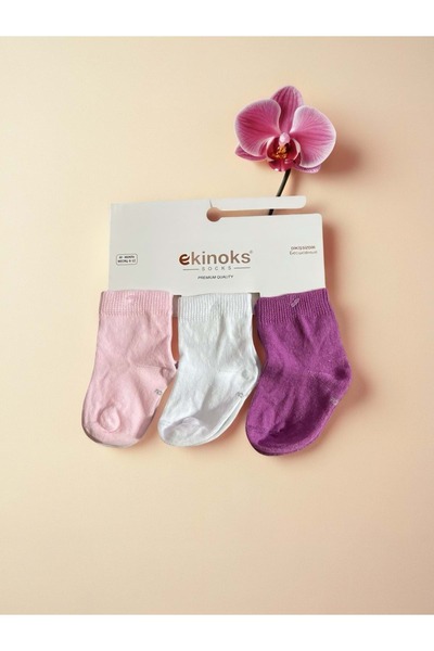 Ekinoks Solid Color Triple Baby Socks Pink