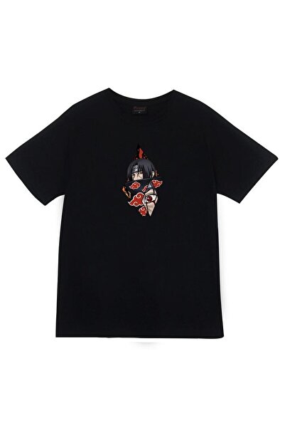 fame-stoned Itachi Uchika Anime Štampano Unisex 100% pamuk Crna T-shirt