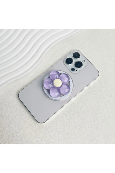 Choice PURPLE Magnetic Cute Floral Retractable Grip for Magsafe IPhone Transp...