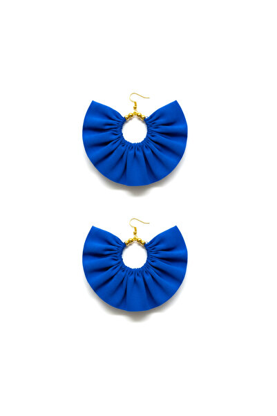 maia Gold Color Hoop Dangle Earrings – Cobalt Blue Fabric Beaded Design