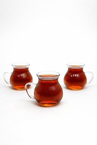 ZÜRİH COLLECTİON 3 Parça Borosilikat Cam Kulplu Pinterest Model Tombul Çay Ba...