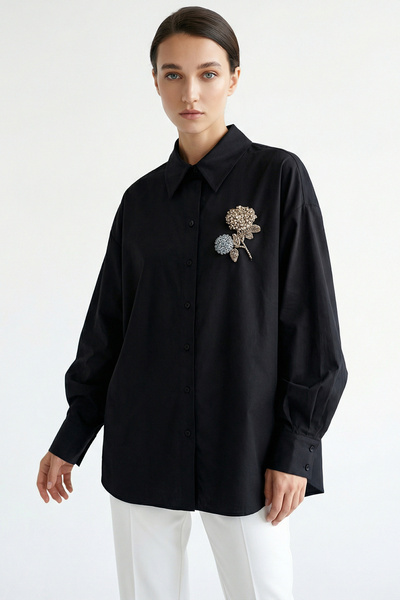 Exquise Floral Stone Embroidered Long Sleeve Regular Shirt