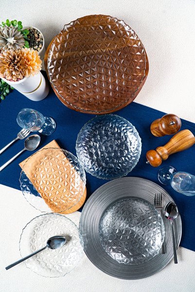 Heda Porselen Prizma 7 Piece Glass Serving and Cake Presentation Set