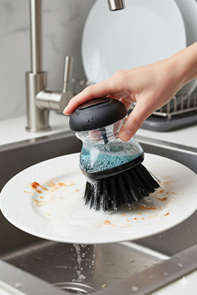 Emofom Dish Brush with Button and Detergent Container Dish Sponge Kitchen Spo...
