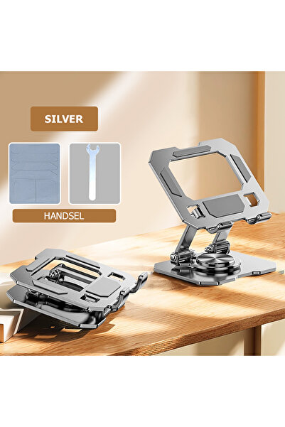 Choice حامل لوحي فضي قابل للدوران 360 درجة، حامل سطح مكتب قابل للتعديل والطي،...