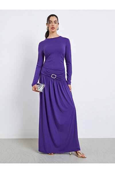 Styli Women Purple Metal Button Maxi Dress