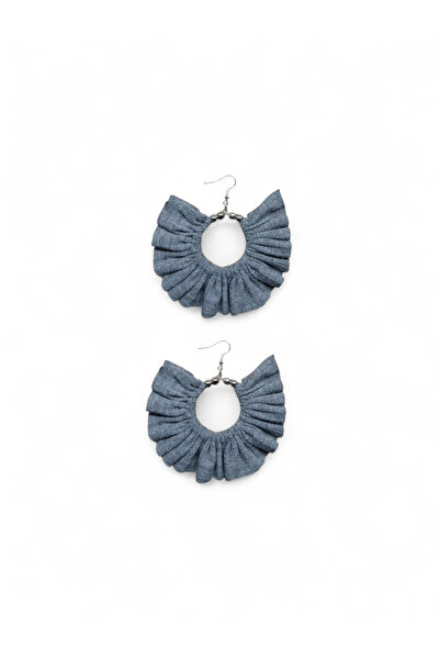 maia أقراط دائرية فضية اللون – تصميم مطرز بالخرز من القماش الرمادي