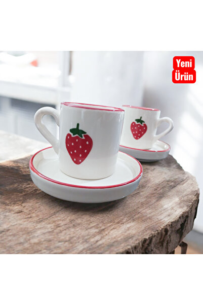 Ganita home Kahve Fincanı Çilekli 2 Kişilik 4 Parça Double Boy 100 ml