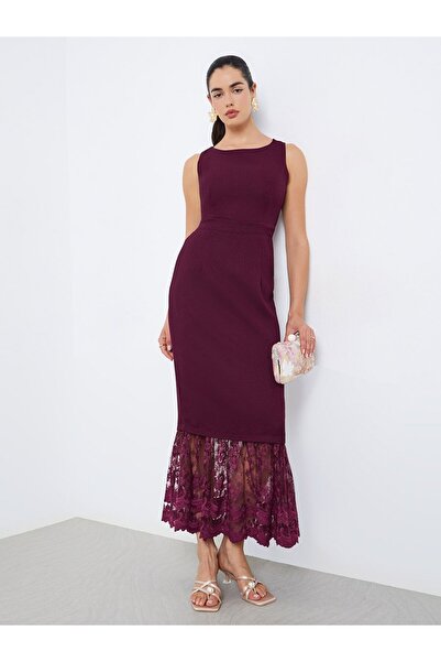 Styli فستان ماكسي نسائي من الدانتيل العنابي بتصميم حورية البحر