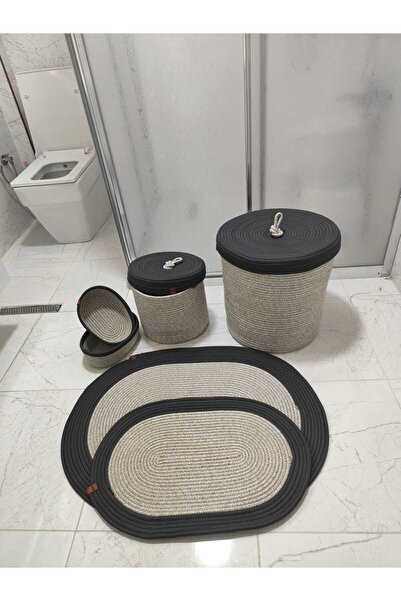 ModaCardin Set de 6 covorașe de baie din paie din iută în stil boem - 50x80/4...