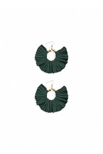 maia أقراط دائرية ذهبية اللون – تصميم مطرز بالخرز من القماش الأخضر الكاكي