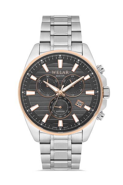 Welar Wel2517M-1 Men's Wristwatch with Steel Sapphire Glass Calendar 5 Atm Wa...