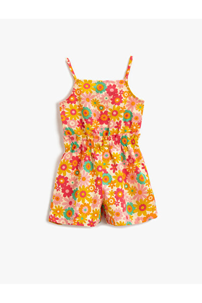 Koton Keten Karışımlı Şort Tulum Çiçekli
