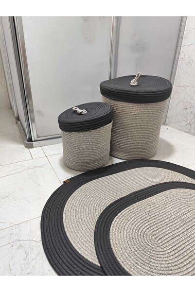 ModaCardin Jüt Hasır 4 Lü Banyo Paspas Takımı Bohem Tarzı Banyo Takımı  Paspa...