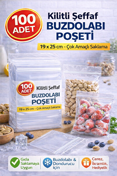 OPTİMEX Kilitli Buzdolabı Poşeti 19×25 100 Adet | Gıda Saklama Poşeti | Gıday...