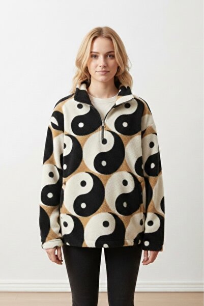 BANEGA Φούτερ O oversized με μοτίβο Infinity, μισό φερμουάρ, τσέπες και φλις ...