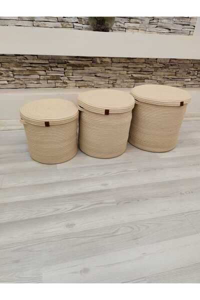 ModaCardin Καλάθι από ψάθα και γιούτα 3 τεμαχίων - Με καπάκι οργάνωσης, πολλα...
