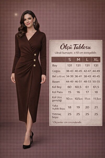 KaraAS فستان نسائي أنيق بياقة على شكل حرف V ولون بني مرير منسدل شق بأكمام طوي...