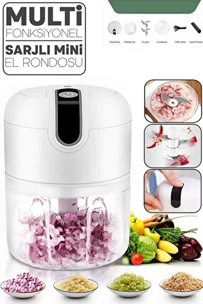 Rosemor Şarjlı Mini El Rondosu Çelik 3 Bıçaklı 250 Ml Mutfak Robotu Hazneli R...