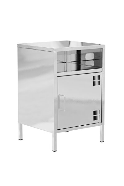 Furni24 Pera Komodin Açık Raflı 41,5 x 40 x 64,50 cm - Gümüş Renk - Efekt Boyalı