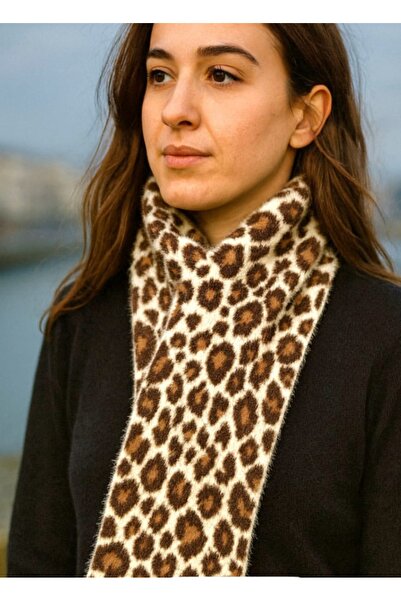 aseh shop Leopar Desenli Pufyy Yumuşak Dokulu Kadın Atkı Şal