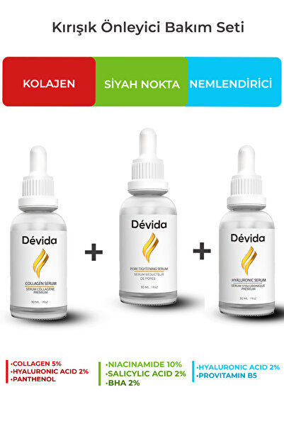 Devida Kolajen + Gözenek + Nemlendirici Serum 3 lü Set Kırışıklık Alın Çizgis...