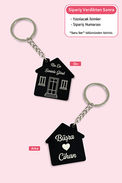 HediyeHanesi Kişiye Özel İsimli Ev Şeklinde Pleksi Anahtarlık Özel Ahşap Kutulu