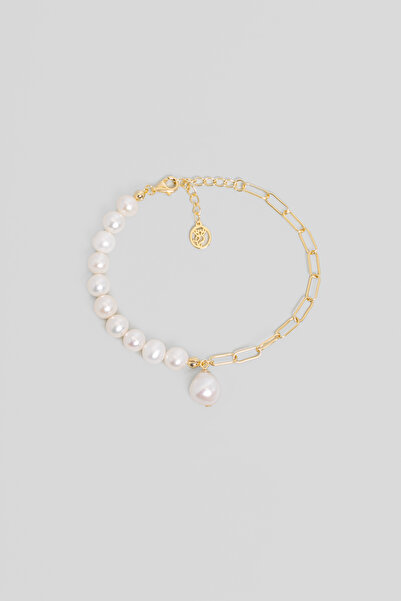 So CHIC... Arianna 18 Ayar Sarı Altın Kaplama 19 Cm Gümüş İnci Bileklik