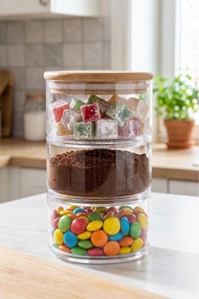 Bambum Tade - 3 Katlı Cam Saklama Kabı