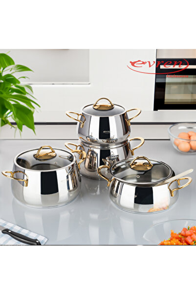 Evren 8 Parça Bakraç Çelik Tencere Seti Silver (İNDÜKSİYONLU OCAĞA UYUMLU)