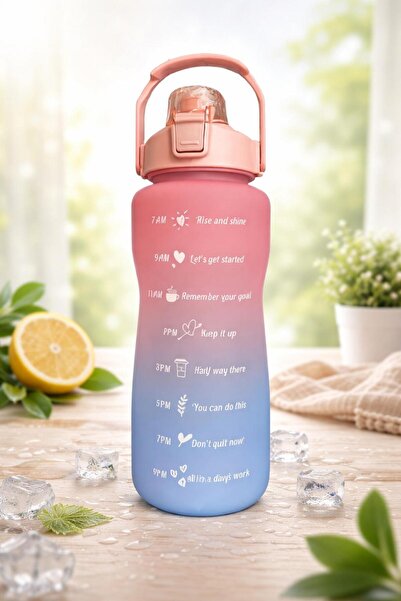cosmoshome Motivasyonel Su Matarası Suluk 2 Litre Sticker Ve Pipetli Su Matarası