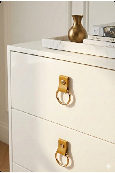 Bundera Deri Kulp Kapı Dolap Vestiyer Çekmece Kulbu 3 Adet Gold Kulp