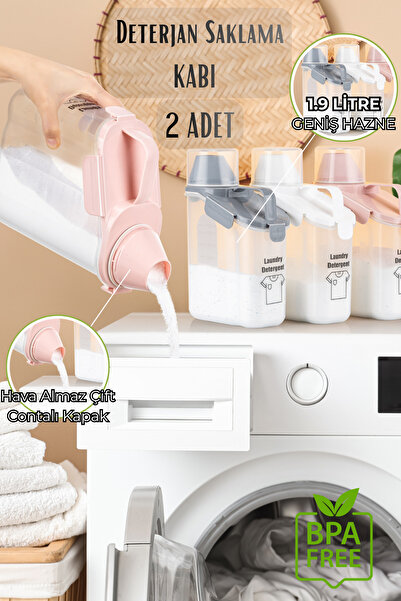 PraticBox 2’li Gri Kapaklı 1900 ml Hava Almaz Toz Deterjan Saklama Kabı Çift ...