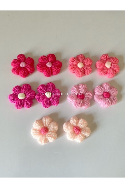 Petek Collection Örgü Papatya Çiçek Motifler (Pembe tonlar/10 adet)