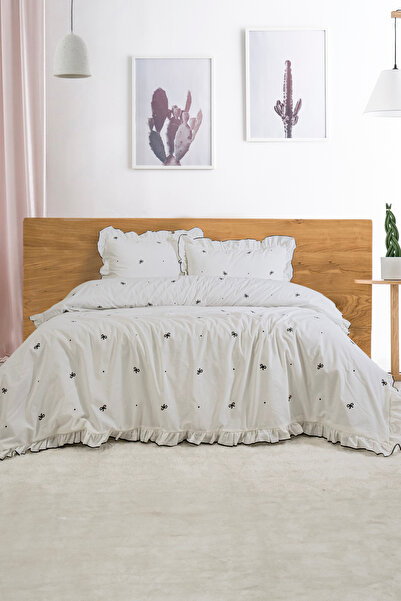 BESTİNA GOLD Σετ Παπλωματοθήκης Μονό Κρεβάτι 100% Βαμβάκι με Στολίδι Οβερλοκ ...