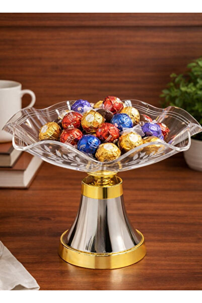 ALQANNAS Acrylic Candy Server with Silver / Gold Stainless Steel Base