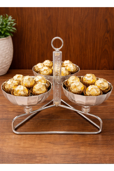 ALQANNAS 3-Compartment Candy & Nuts Server with Silver Handle and Acrylic Dec...