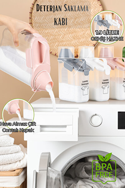 PraticBox 1900 ml Ölçekli Toz Deterjan Saklama Kabı Hava Almaz Çift Contalı G...