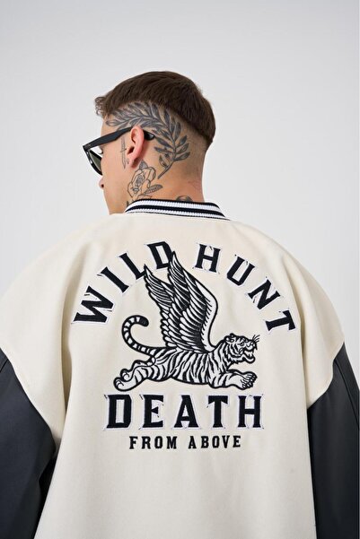Machinist Men's Wild Hunt Death Oversized Bomber Jacket Ecru